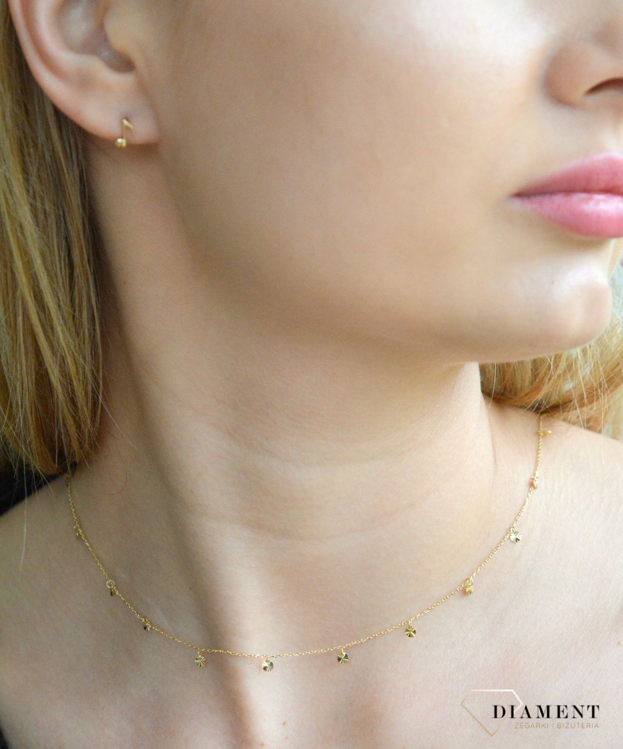 Złoty naszyjnik damski 585 celebrytka z grawerowanymi kółeczkami N0377 (3).jpg